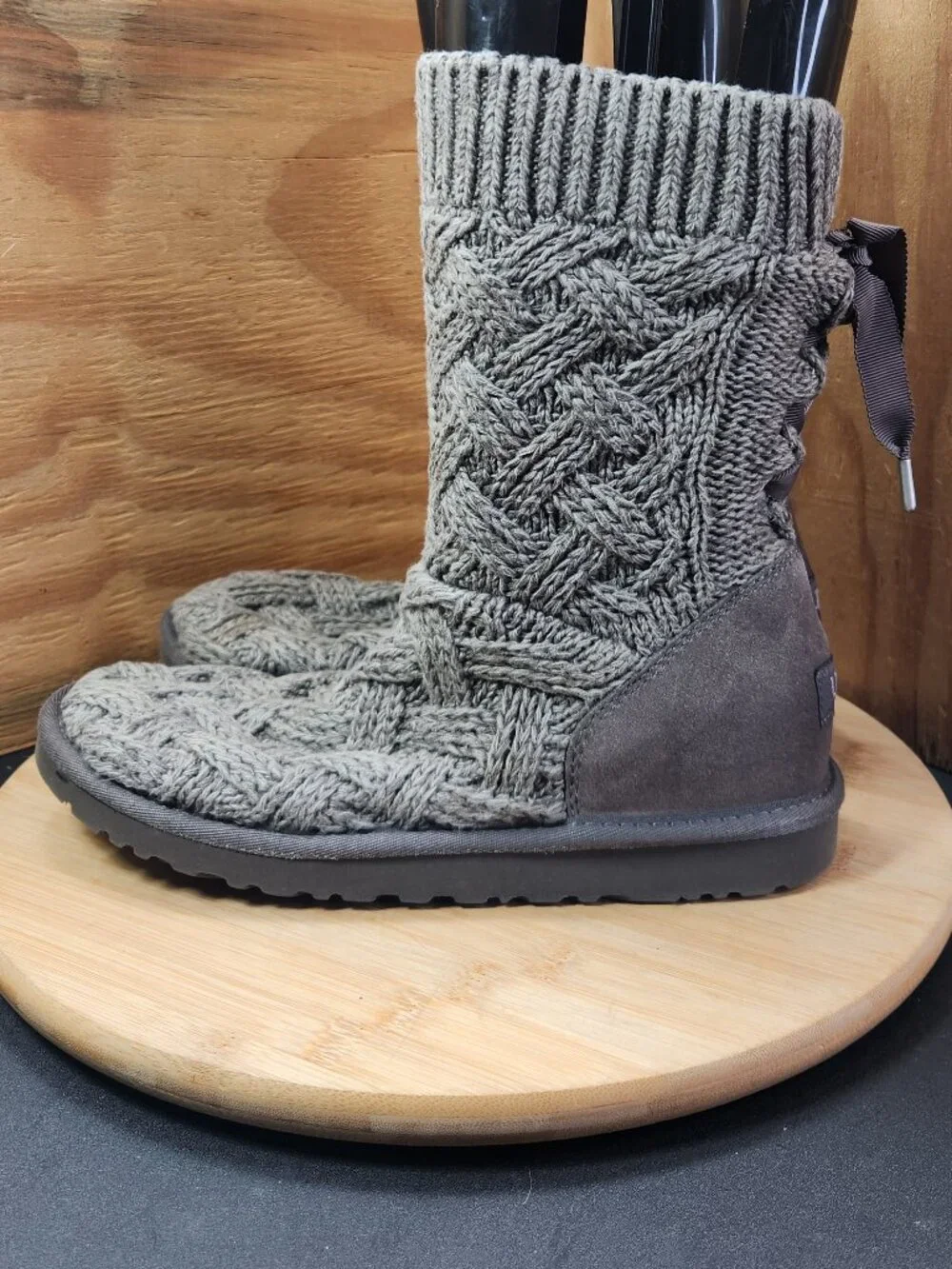 UGG Lottie Knit Girls Gray Boots Size 6